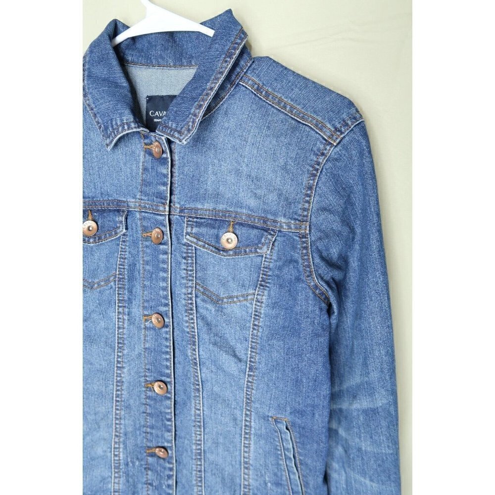 Cavalini Denim Collection Denim Jacket Trucker Distressed Custom Gun Art Small - Picture 3 of 12